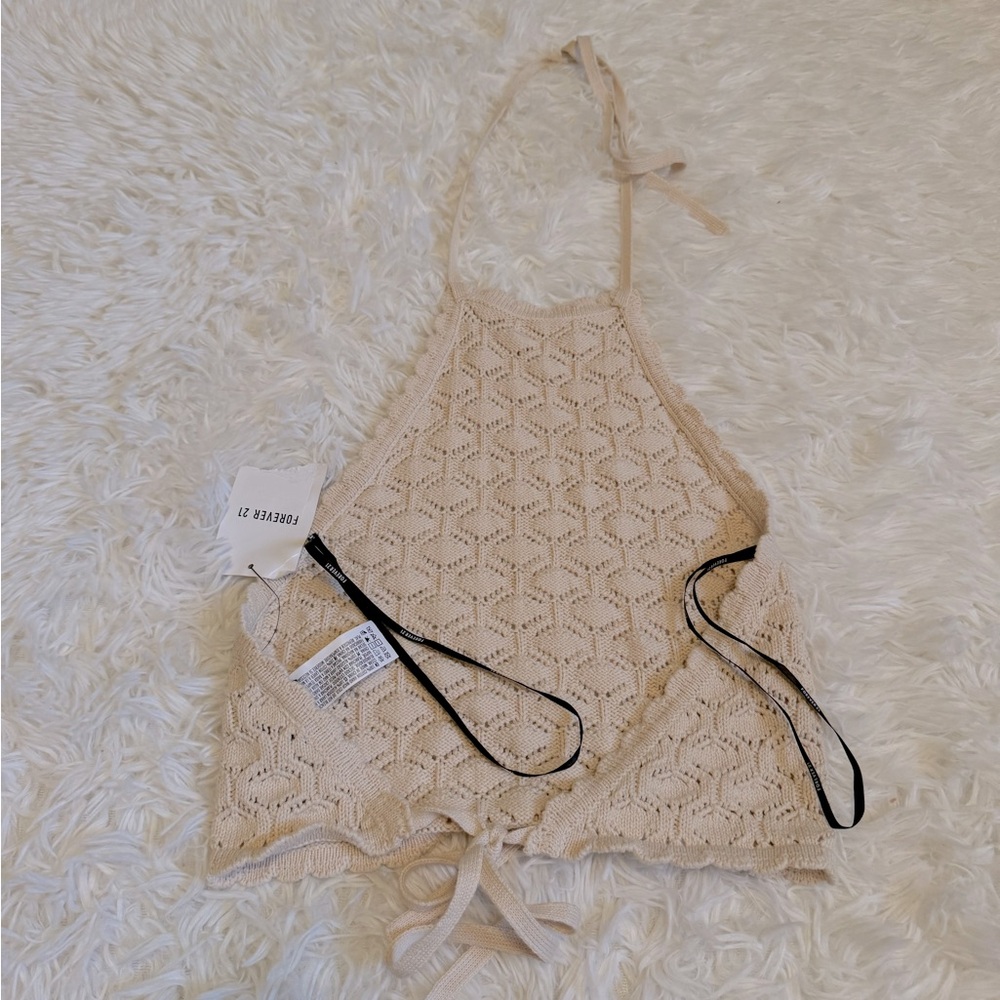 3/20 Forever21 crochet halter top cream halter top crochet tank top - Picture 4 of 4